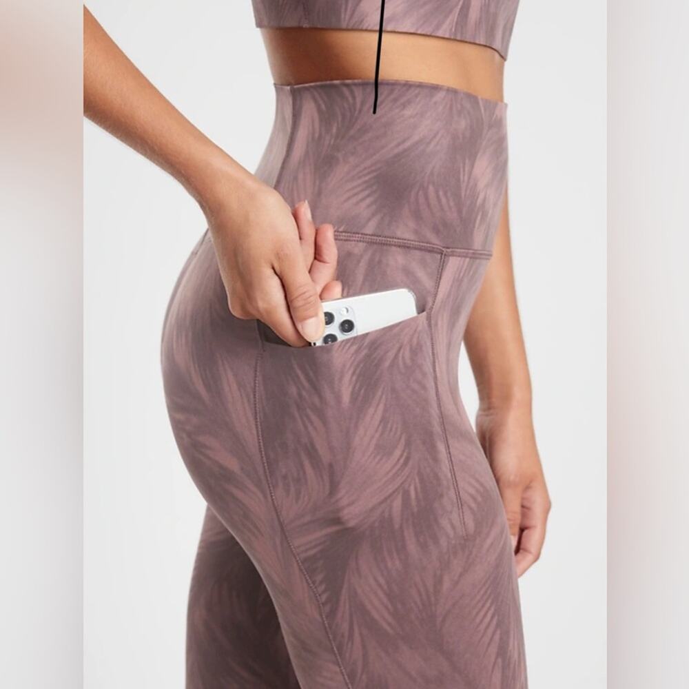 Athleta SALUTATION STASH POCKET II PRINTED TIGHT Ava Smoked Almond Brown XS - Picture 4 of 11
